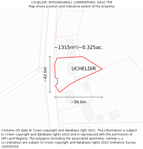 UCHELDIR, RHYDARGAEAU, CARMARTHEN, SA32 7DR: Plot and title map