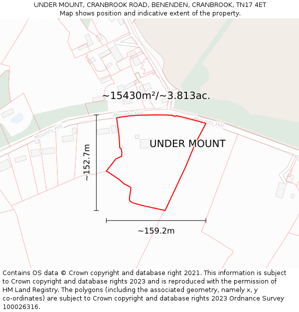 UNDER MOUNT, CRANBROOK ROAD, BENENDEN, CRANBROOK, TN17 4ET: Plot and title map