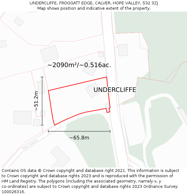 UNDERCLIFFE, FROGGATT EDGE, CALVER, HOPE VALLEY, S32 3ZJ: Plot and title map