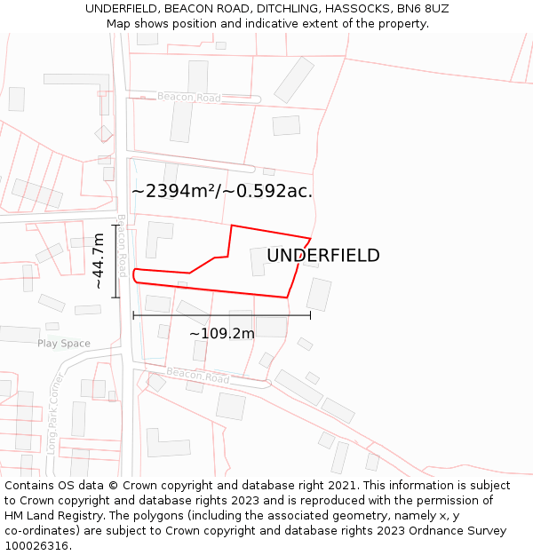 UNDERFIELD, BEACON ROAD, DITCHLING, HASSOCKS, BN6 8UZ: Plot and title map