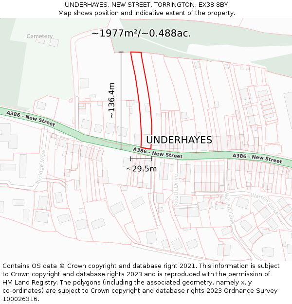 UNDERHAYES, NEW STREET, TORRINGTON, EX38 8BY: Plot and title map