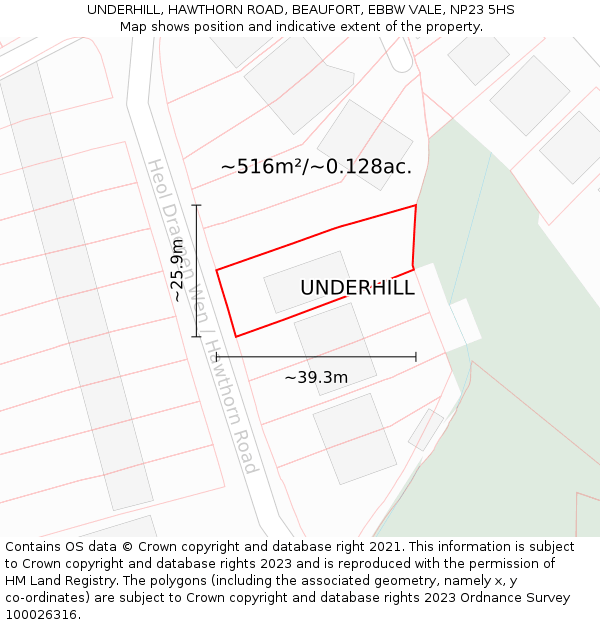 UNDERHILL, HAWTHORN ROAD, BEAUFORT, EBBW VALE, NP23 5HS: Plot and title map