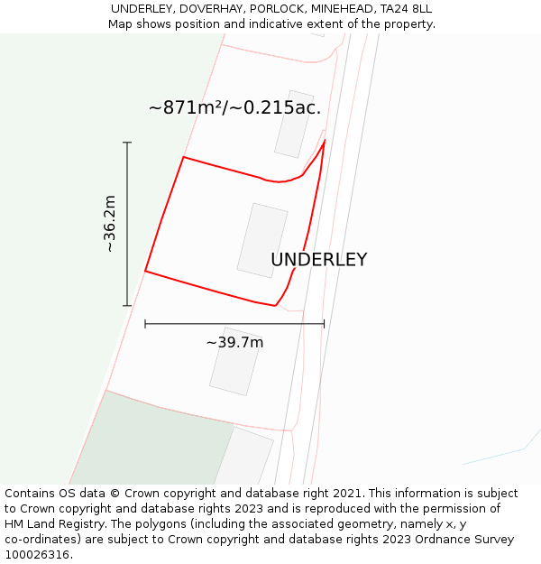 UNDERLEY, DOVERHAY, PORLOCK, MINEHEAD, TA24 8LL: Plot and title map