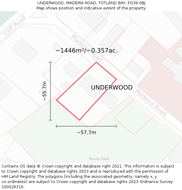 UNDERWOOD, MADEIRA ROAD, TOTLAND BAY, PO39 0BJ: Plot and title map