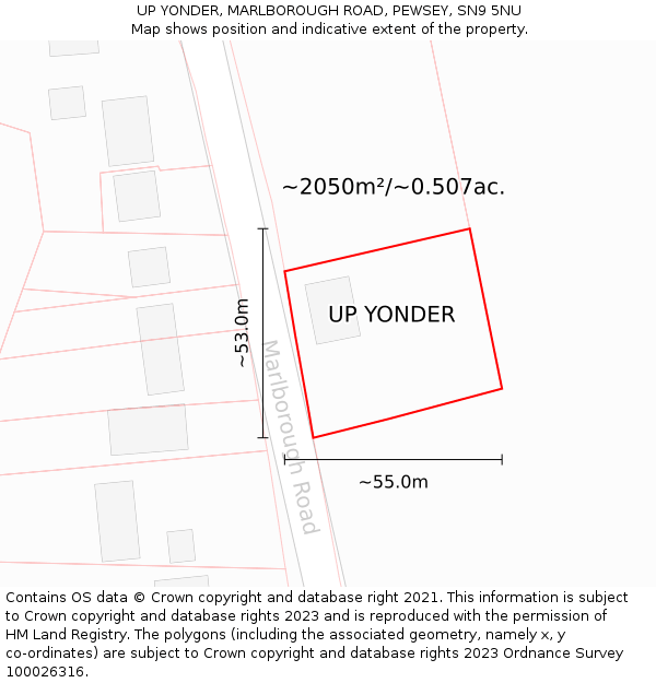 UP YONDER, MARLBOROUGH ROAD, PEWSEY, SN9 5NU: Plot and title map