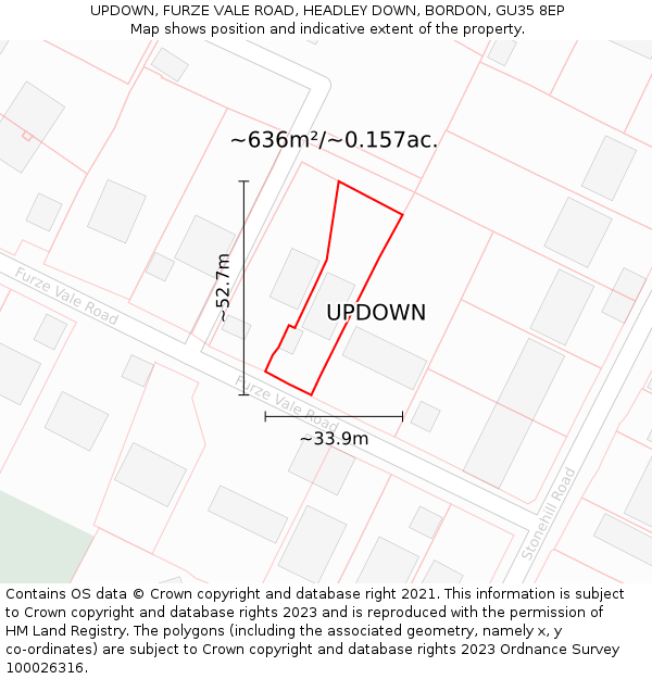 UPDOWN, FURZE VALE ROAD, HEADLEY DOWN, BORDON, GU35 8EP: Plot and title map