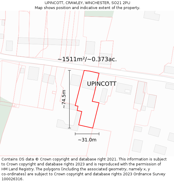 UPINCOTT, CRAWLEY, WINCHESTER, SO21 2PU: Plot and title map