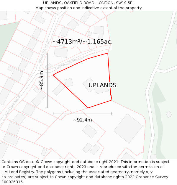 UPLANDS, OAKFIELD ROAD, LONDON, SW19 5PL: Plot and title map