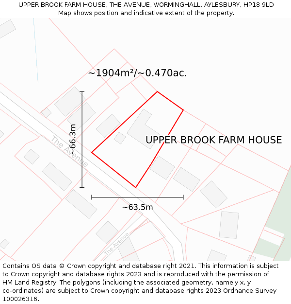 UPPER BROOK FARM HOUSE, THE AVENUE, WORMINGHALL, AYLESBURY, HP18 9LD: Plot and title map