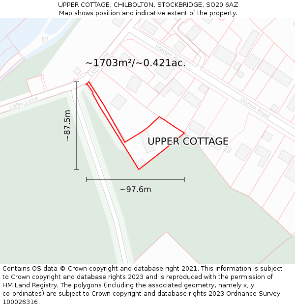 UPPER COTTAGE, CHILBOLTON, STOCKBRIDGE, SO20 6AZ: Plot and title map