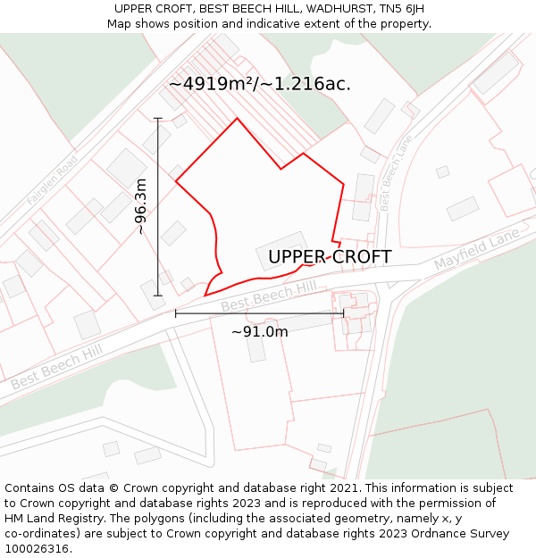 UPPER CROFT, BEST BEECH HILL, WADHURST, TN5 6JH: Plot and title map