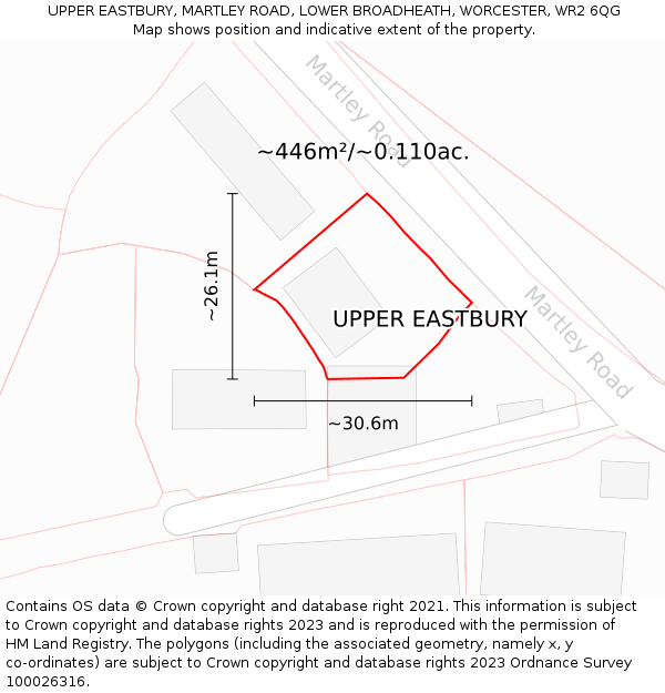 UPPER EASTBURY, MARTLEY ROAD, LOWER BROADHEATH, WORCESTER, WR2 6QG: Plot and title map