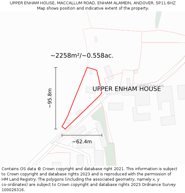 UPPER ENHAM HOUSE, MACCALLUM ROAD, ENHAM ALAMEIN, ANDOVER, SP11 6HZ: Plot and title map