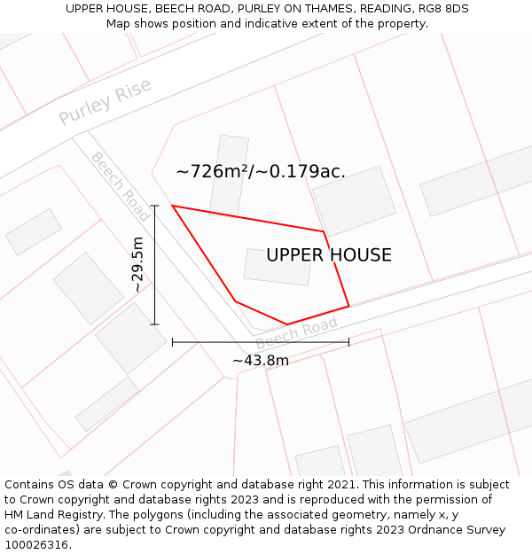 UPPER HOUSE, BEECH ROAD, PURLEY ON THAMES, READING, RG8 8DS: Plot and title map