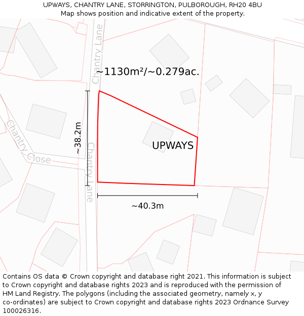 UPWAYS, CHANTRY LANE, STORRINGTON, PULBOROUGH, RH20 4BU: Plot and title map