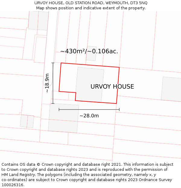 URVOY HOUSE, OLD STATION ROAD, WEYMOUTH, DT3 5NQ: Plot and title map