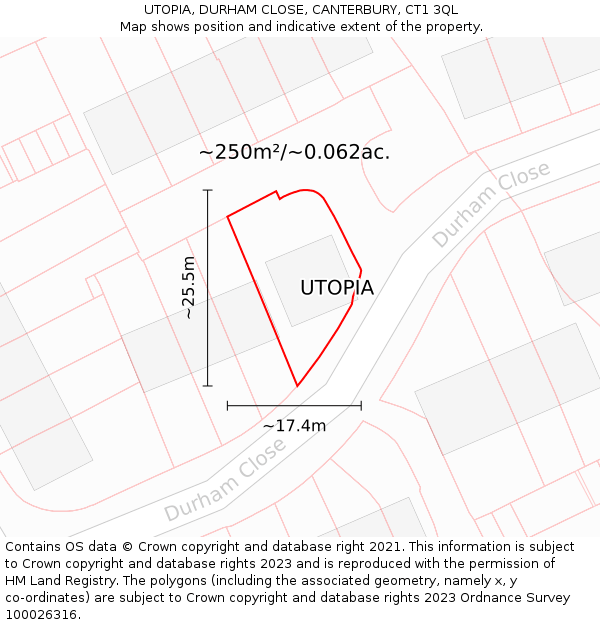 UTOPIA, DURHAM CLOSE, CANTERBURY, CT1 3QL: Plot and title map