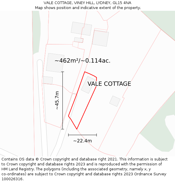 VALE COTTAGE, VINEY HILL, LYDNEY, GL15 4NA: Plot and title map