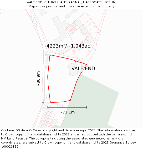 VALE END, CHURCH LANE, PANNAL, HARROGATE, HG3 1NJ: Plot and title map