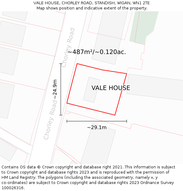 VALE HOUSE, CHORLEY ROAD, STANDISH, WIGAN, WN1 2TE: Plot and title map