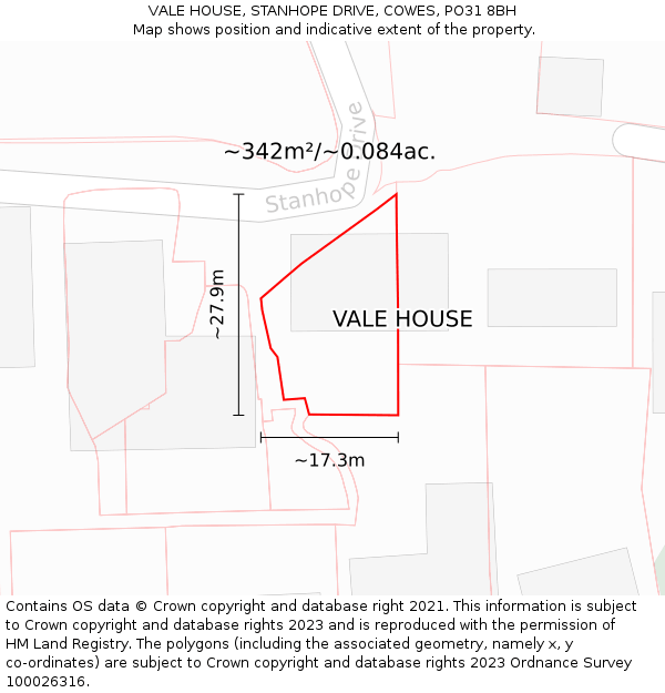 VALE HOUSE, STANHOPE DRIVE, COWES, PO31 8BH: Plot and title map