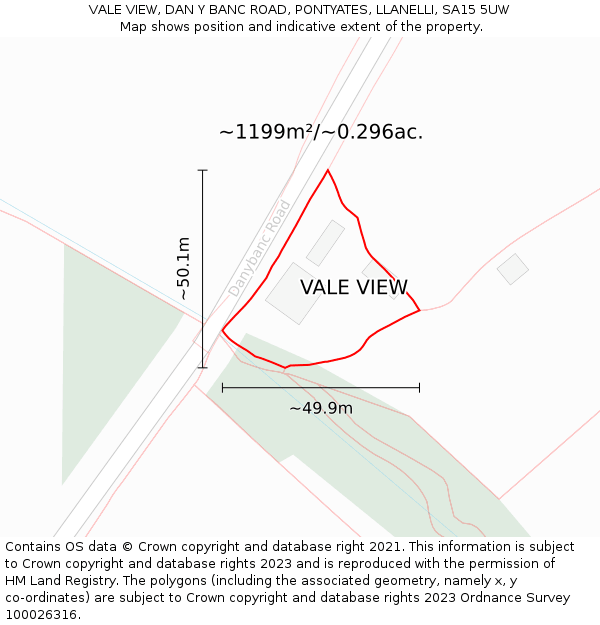 VALE VIEW, DAN Y BANC ROAD, PONTYATES, LLANELLI, SA15 5UW: Plot and title map