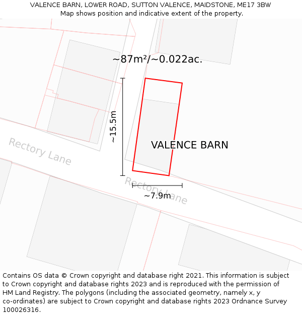 VALENCE BARN, LOWER ROAD, SUTTON VALENCE, MAIDSTONE, ME17 3BW: Plot and title map