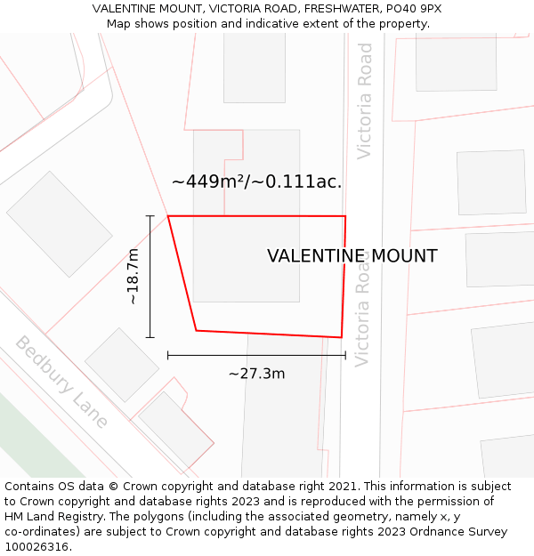 VALENTINE MOUNT, VICTORIA ROAD, FRESHWATER, PO40 9PX: Plot and title map