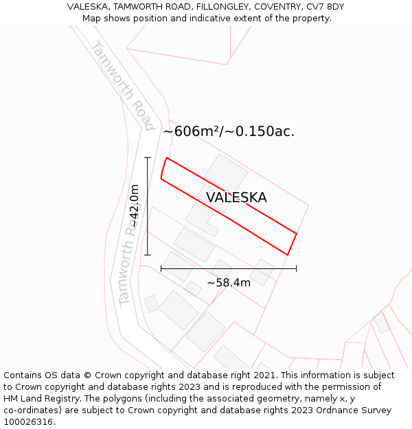 VALESKA, TAMWORTH ROAD, FILLONGLEY, COVENTRY, CV7 8DY: Plot and title map