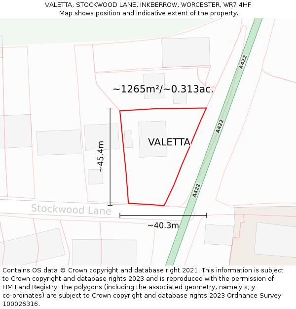 VALETTA, STOCKWOOD LANE, INKBERROW, WORCESTER, WR7 4HF: Plot and title map