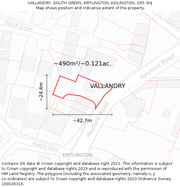 VALLANDRY, SOUTH GREEN, KIRTLINGTON, KIDLINGTON, OX5 3HJ: Plot and title map