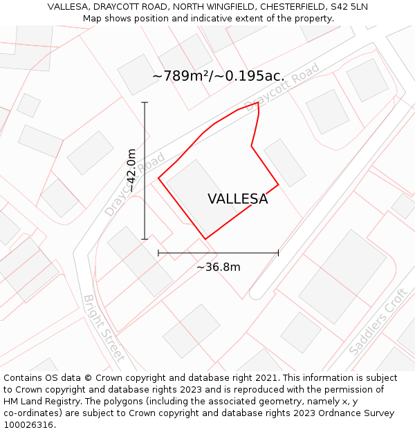 VALLESA, DRAYCOTT ROAD, NORTH WINGFIELD, CHESTERFIELD, S42 5LN: Plot and title map