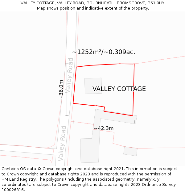 VALLEY COTTAGE, VALLEY ROAD, BOURNHEATH, BROMSGROVE, B61 9HY: Plot and title map