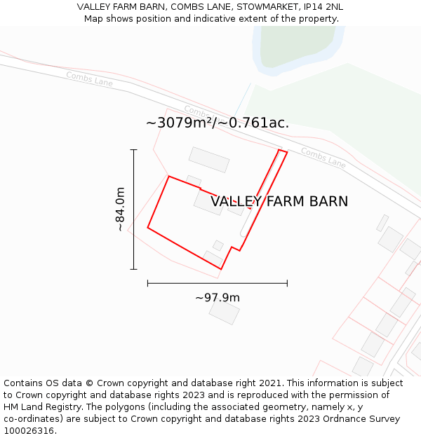 VALLEY FARM BARN, COMBS LANE, STOWMARKET, IP14 2NL: Plot and title map