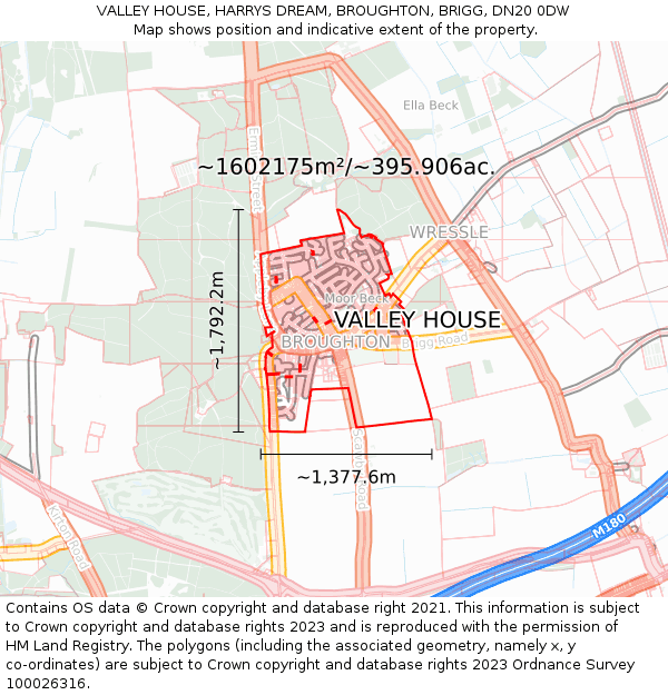 VALLEY HOUSE, HARRYS DREAM, BROUGHTON, BRIGG, DN20 0DW: Plot and title map