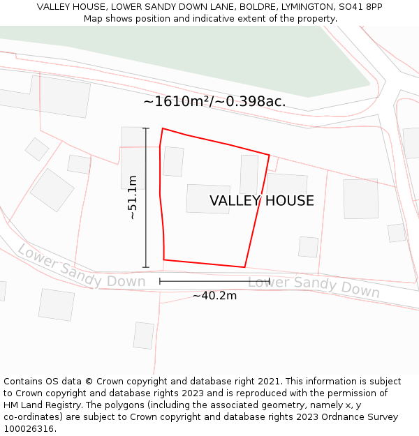 VALLEY HOUSE, LOWER SANDY DOWN LANE, BOLDRE, LYMINGTON, SO41 8PP: Plot and title map