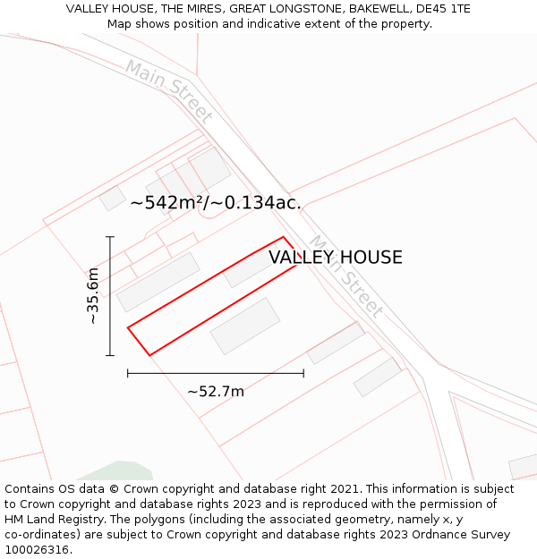 VALLEY HOUSE, THE MIRES, GREAT LONGSTONE, BAKEWELL, DE45 1TE: Plot and title map
