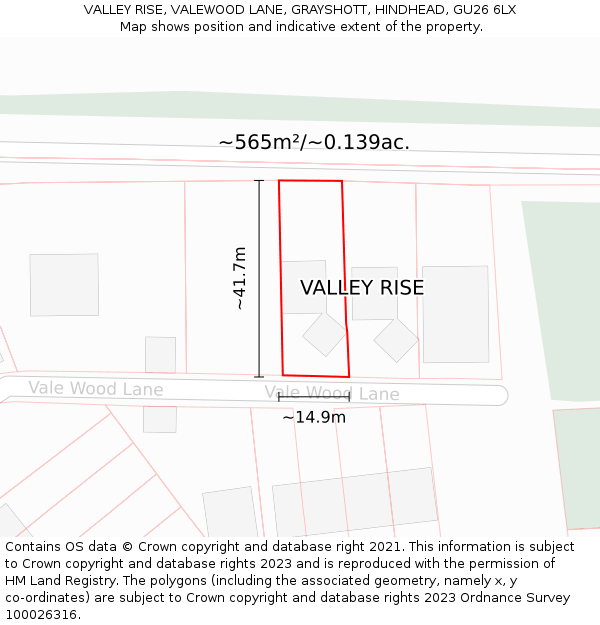 VALLEY RISE, VALEWOOD LANE, GRAYSHOTT, HINDHEAD, GU26 6LX: Plot and title map