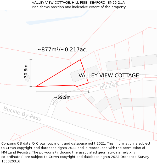 VALLEY VIEW COTTAGE, HILL RISE, SEAFORD, BN25 2UA: Plot and title map