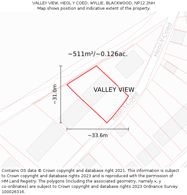 VALLEY VIEW, HEOL Y COED, WYLLIE, BLACKWOOD, NP12 2NH: Plot and title map