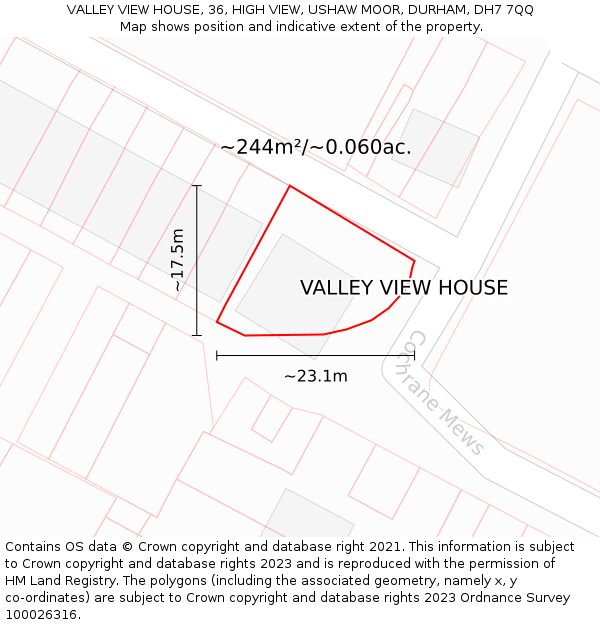 VALLEY VIEW HOUSE, 36, HIGH VIEW, USHAW MOOR, DURHAM, DH7 7QQ: Plot and title map