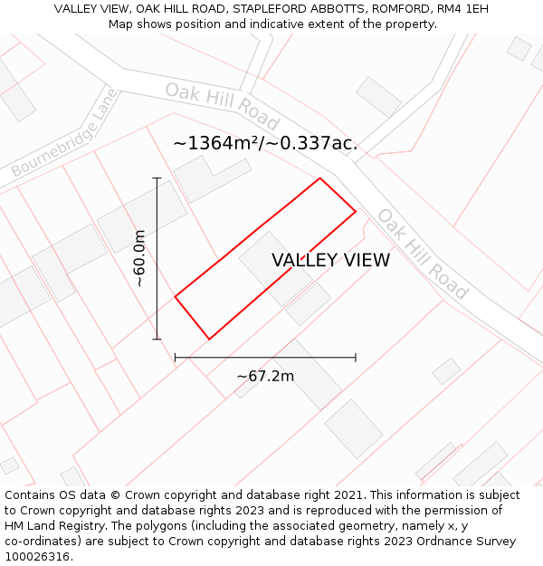 VALLEY VIEW, OAK HILL ROAD, STAPLEFORD ABBOTTS, ROMFORD, RM4 1EH: Plot and title map