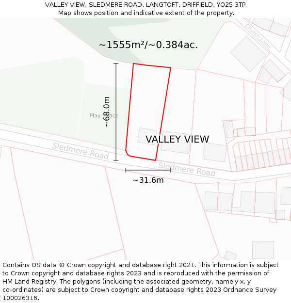 VALLEY VIEW, SLEDMERE ROAD, LANGTOFT, DRIFFIELD, YO25 3TP: Plot and title map