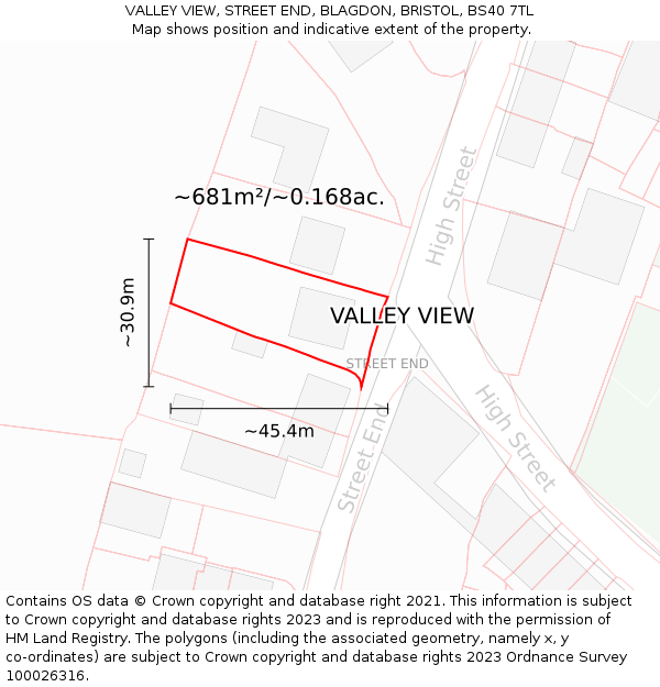 VALLEY VIEW, STREET END, BLAGDON, BRISTOL, BS40 7TL: Plot and title map