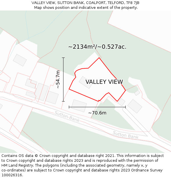 VALLEY VIEW, SUTTON BANK, COALPORT, TELFORD, TF8 7JB: Plot and title map