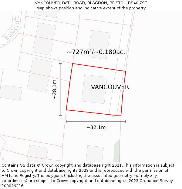 VANCOUVER, BATH ROAD, BLAGDON, BRISTOL, BS40 7SE: Plot and title map