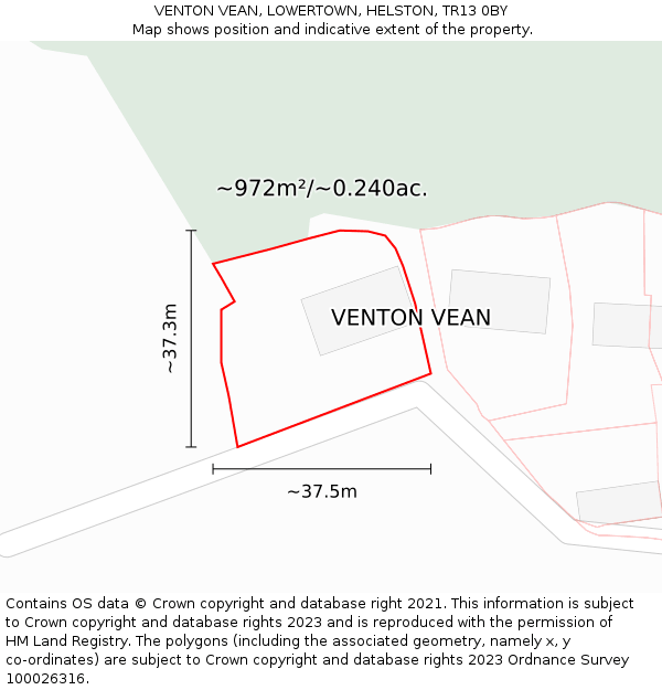 VENTON VEAN, LOWERTOWN, HELSTON, TR13 0BY: Plot and title map