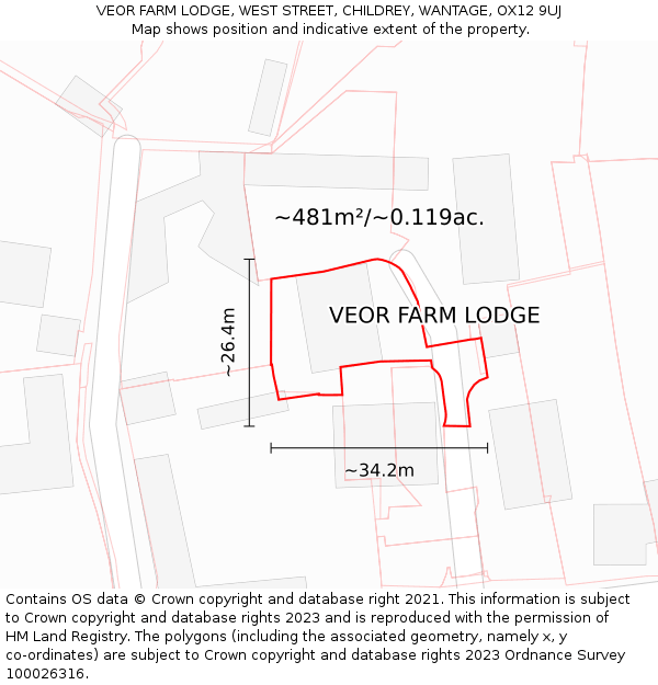 VEOR FARM LODGE, WEST STREET, CHILDREY, WANTAGE, OX12 9UJ: Plot and title map