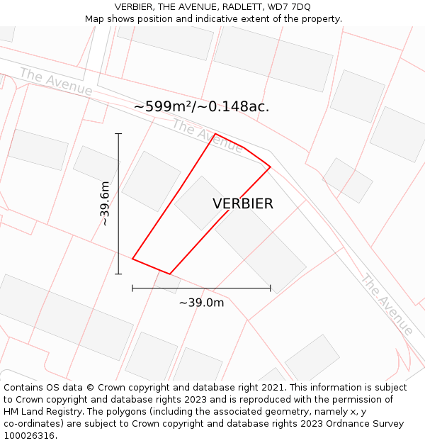 VERBIER, THE AVENUE, RADLETT, WD7 7DQ: Plot and title map