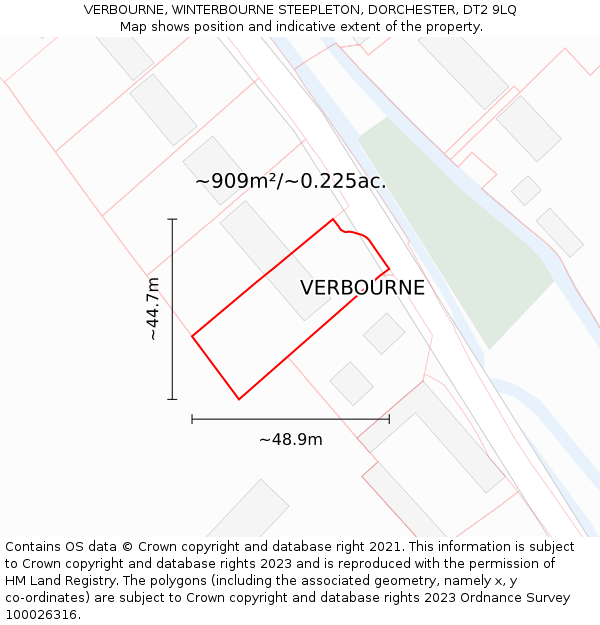 VERBOURNE, WINTERBOURNE STEEPLETON, DORCHESTER, DT2 9LQ: Plot and title map